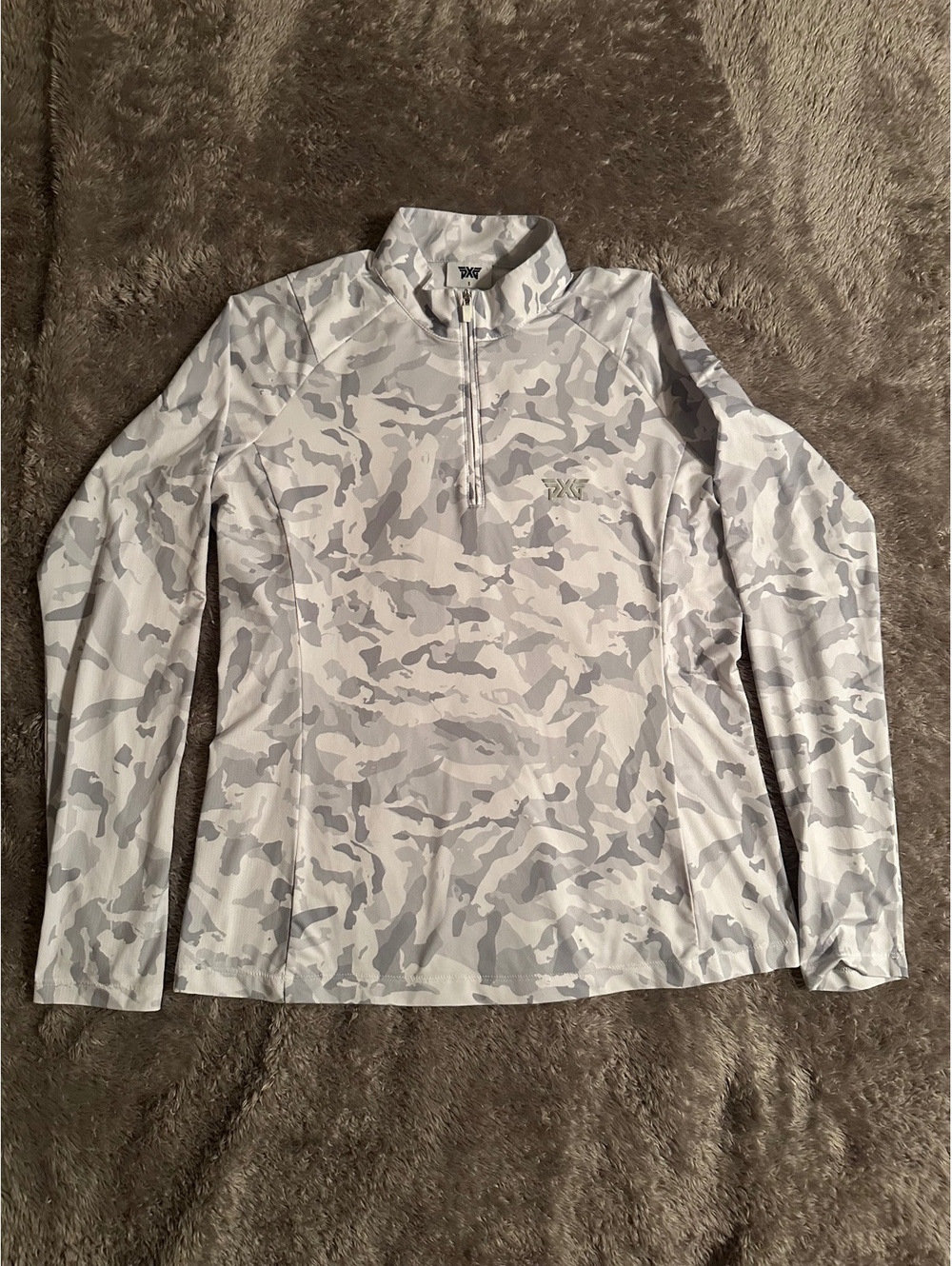 PXG Essential Fairway Camo 1/4 Zip Pullover Jacket Size Small White Grey